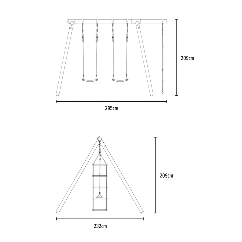 Portique gineste  2 balançoires / échelle corde / kit d'ancrage h.209 cm