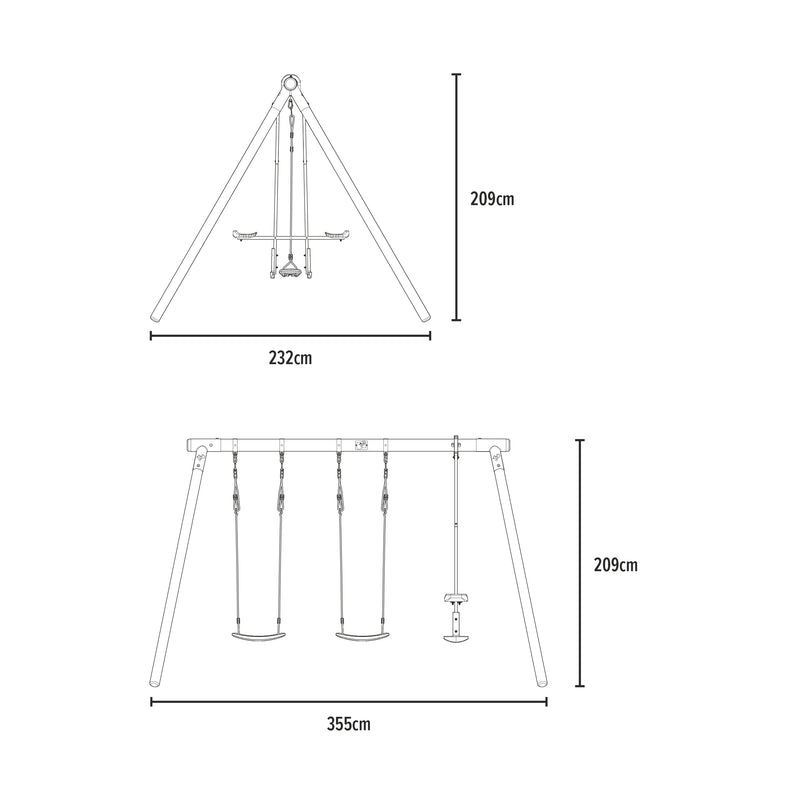 Portique genévrier  2 balançoires / vis-à-vis / kit d'ancrage h.209 cm