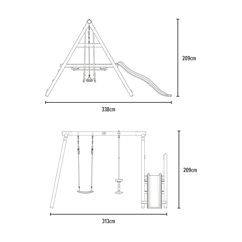 Station palmier  balançoire / vis-à-vis / toboggan / kit d'ancrage h.209 cm