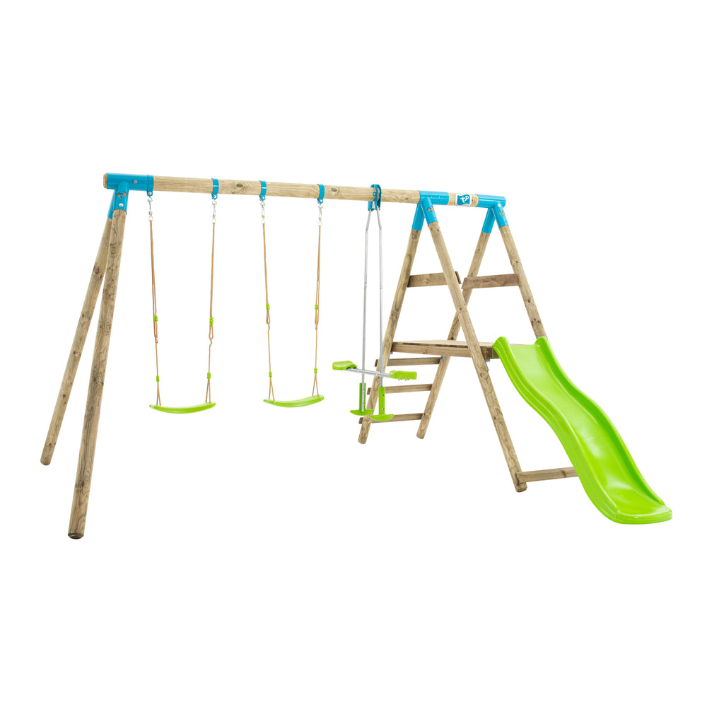 Station genêt  2 balançoires / vis-à-vis / toboggan / kit d'ancrage h.209 cm