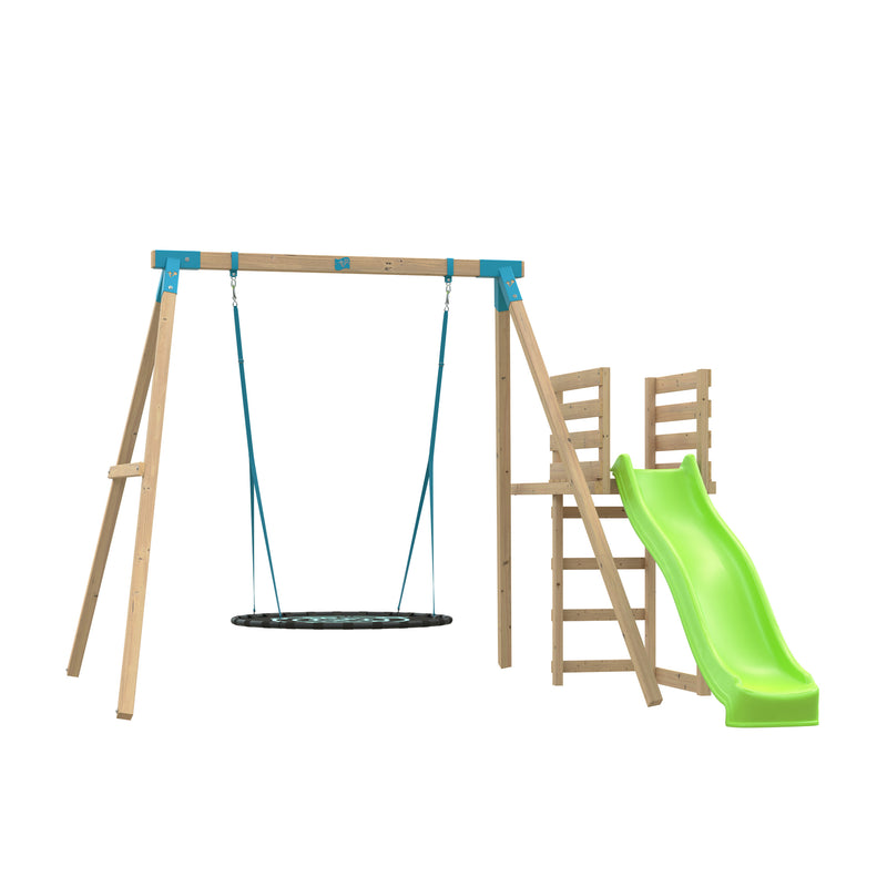 Station alysse  bois carre balançoire nid / toboggan / kit d'ancrage h.243 cm