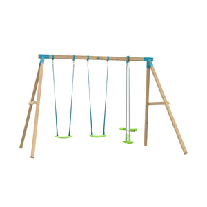 Portique anthémis  bois carre 2 balançoires / vis-à-vis / kit d'ancrage h.243 cm