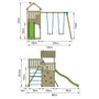 Aire de jeux Sarriette Skywood double plateformes avec balançoire, toboggan et bac à sable