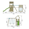 Aire de jeux Bruyère Skywood double plateformes avec pont suspendu, balançoire et toboggan