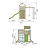 Aire de jeux Santoline Skywood double plateforme avec filet a grimper, tyrolienne, bac a sable et toboggan