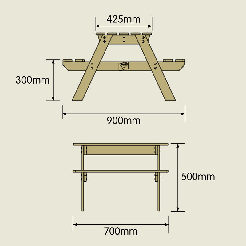 Table pique-nique forestiere bois  90 x 70 x 50 cm